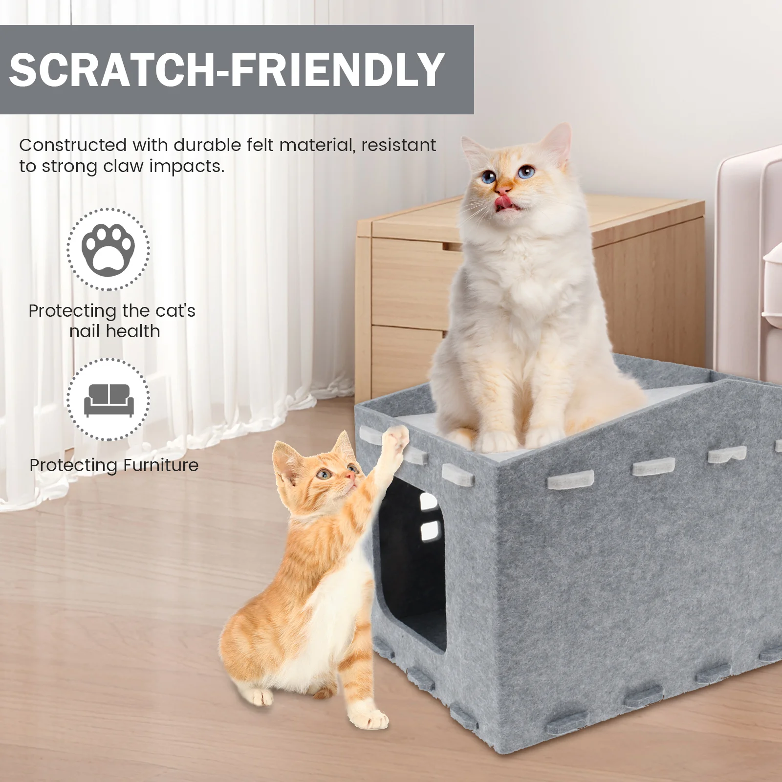 Felt Cat House 2 Layer Cat Scratching Board Indoor Multi-functional Pet Cube House Removable Cat Bed for Puppie Kitten Small Pet