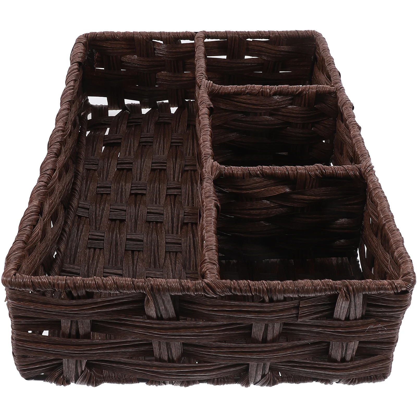 

Imitation Rattan Storage Basket Woven Container PP Material Household Organizer Desktop Multi Compartment Coffee Four Grid