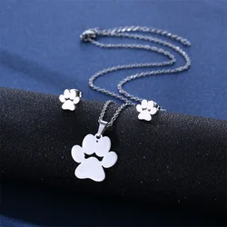 NEW Stainless Steel animal cat dog Pendant Heart earrings Necklace set women Footprint Jewelry Mother's Day Gifts Choker TZ95