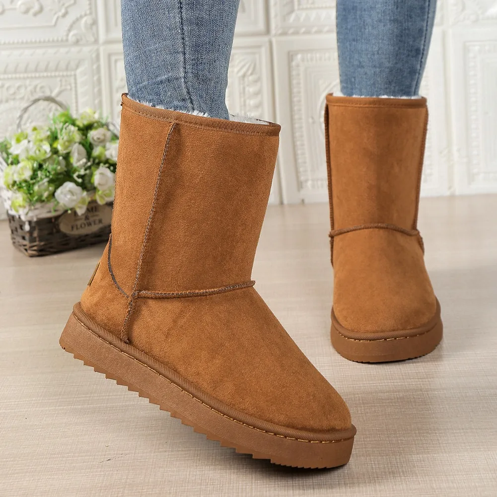 Wasserdichte, warme Plateau-Schneestiefel für Damen, große Größen, Winter-Slip-On-Stiefel, flache, lässige Damenstiefel, 2026 neue Mode – Detail 4