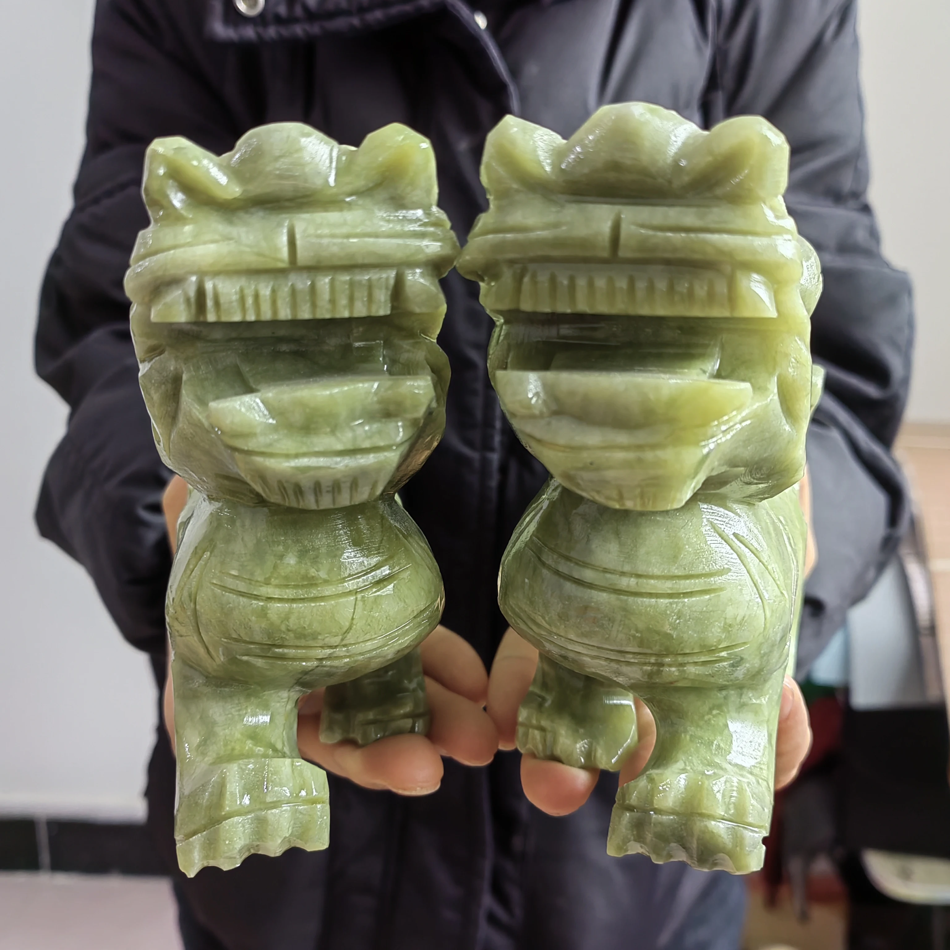 1 قطعة تمثال اليشم إليجال الأخضر الطبيعي للثروة حسن الحظ تمثال الوحش ، تحارب قبالة الشر الطاقة الحرس باب الأسد #3