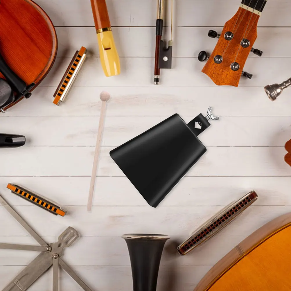 

Black Cowbell H Press Drum Accessory Percussion Toy Kids Musical Instrument Small Metal Wooden Stick Practical Cowbell