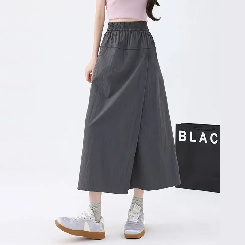 

Summer High Waist A-Line Slit Midi Skirt American Yamamoto Workwear Pants Skirt Women's Small Size Color Wide Leg Skirt