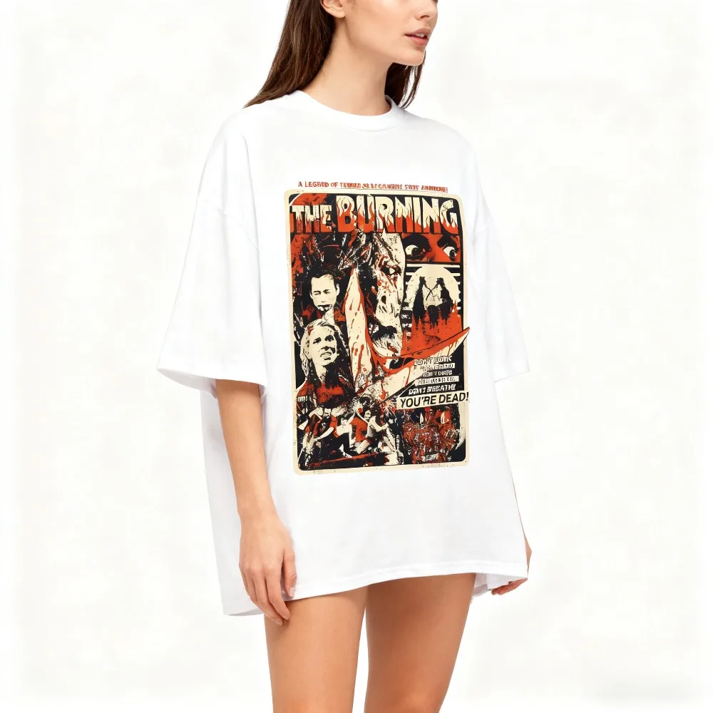 

Men's horror movie pattern T-shirt "Burning" retro poster design style pure cotton T-shirt four season streetwear top tshirt