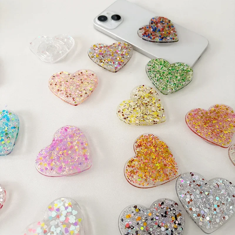 

Geometric Jelly Color Sequins Heart Phone Holder Smartphone Grip Tok Universal Smart Tok For iPhone Samsung Socket Lazy Bracket