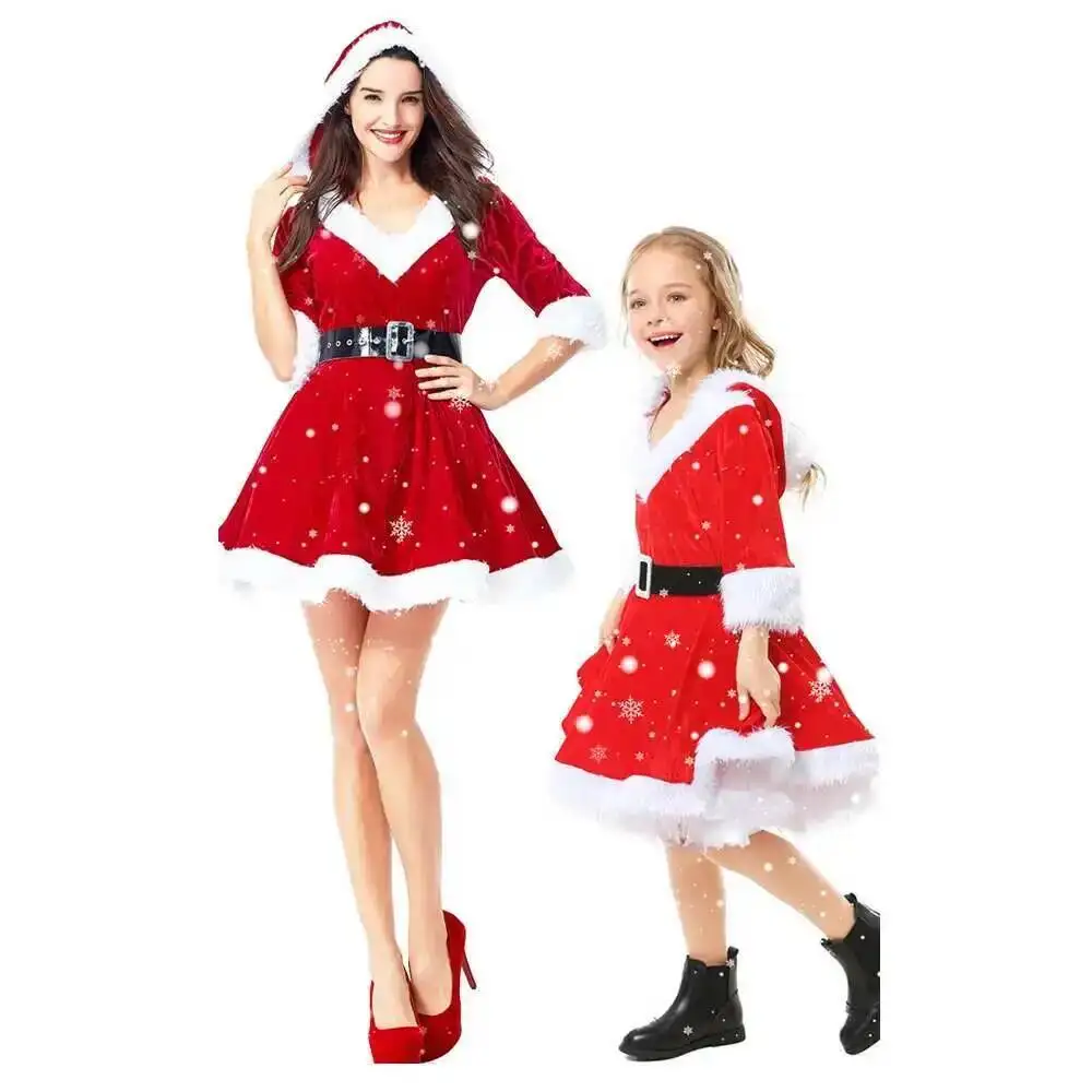 Ropa de Navidad para cosplay, vestido rojo de Papá Noel para mujer, vestido de una pieza, disfraz, vestidos de fiesta para festivales