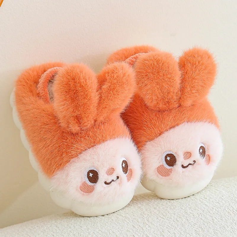 Winter Rabbit Cartoon Children\'s Slippers Cute Bear Warm Plush Slippers For Kids Soft Bottom Floor Boys Girls Winter Shoes