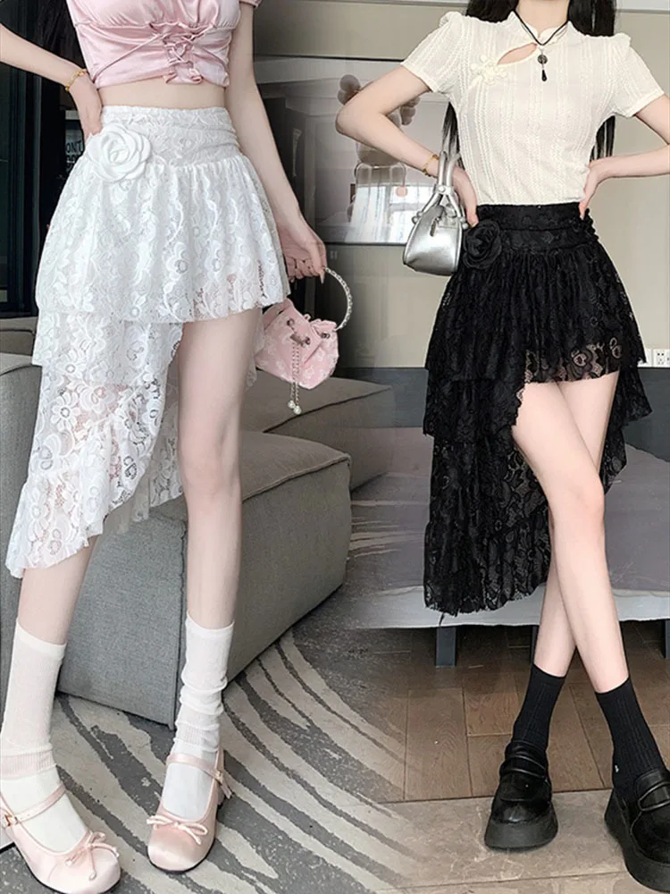 

Irregular Streetwear Sweet Skirts Y2k Aesthetic 3D Flower High Waist Skirt Ruffled Women Fairy Sexy Harajuku Faldas