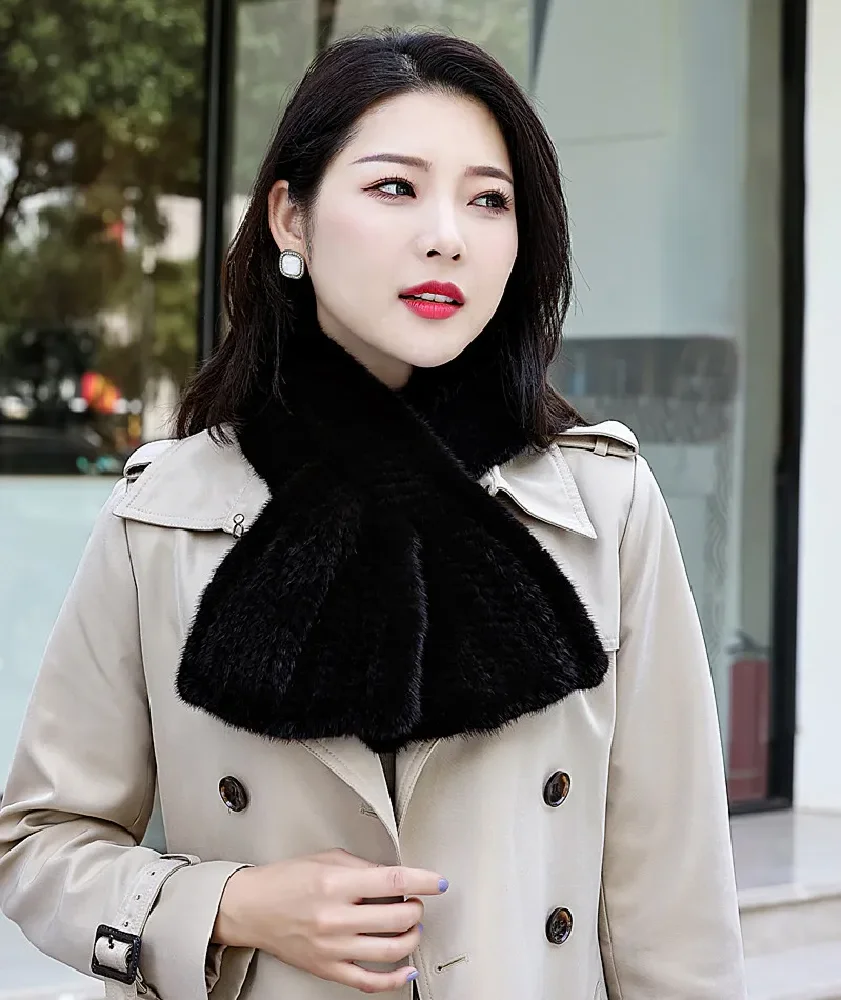 

Women's Real Mink Fur Scarf Collar Winter Warm Neckerchief Fashion Fishtail Black Brown Wine Red