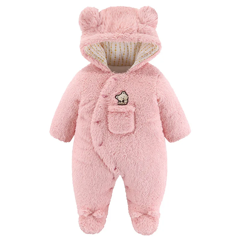 Newborn Baby Jacket Winter Warm Hooded Baby Boy Overalls Plus Thick Fleece Toddler Girls Romper 0-12 Months Baby Thermal Coat