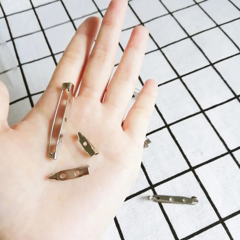 

50 Pcs Safety Pin Silver Pins Brooch Back Clasp Bar Locks Backs Locking Badge Women's