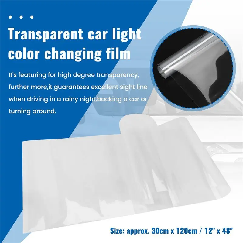 12"X48" Clear Protective Vinyl Film Tint Headlight Taillight Fog Wrap view 5
