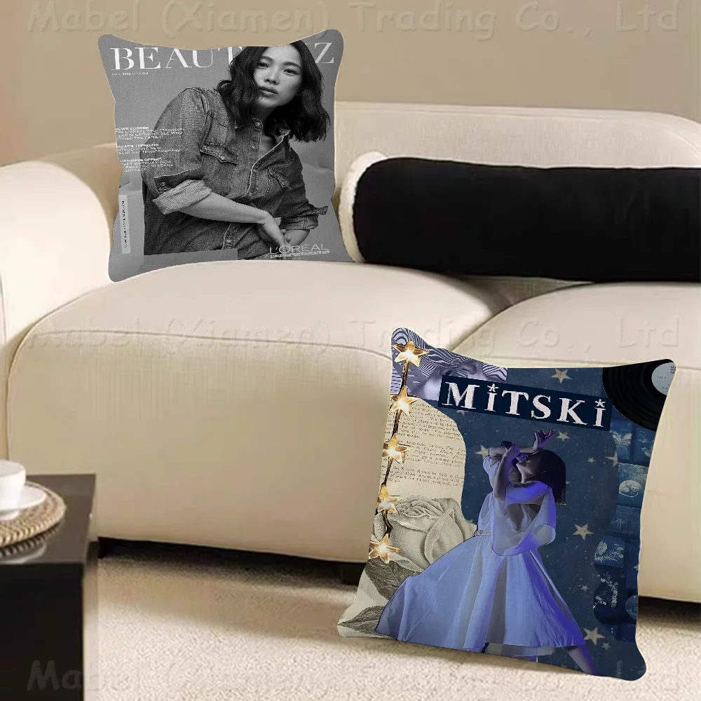 M-Mitski Pillow Covers Cartoon Sofa Decorative Home Double-sided Printing Short Plush Cute Cushion Cover