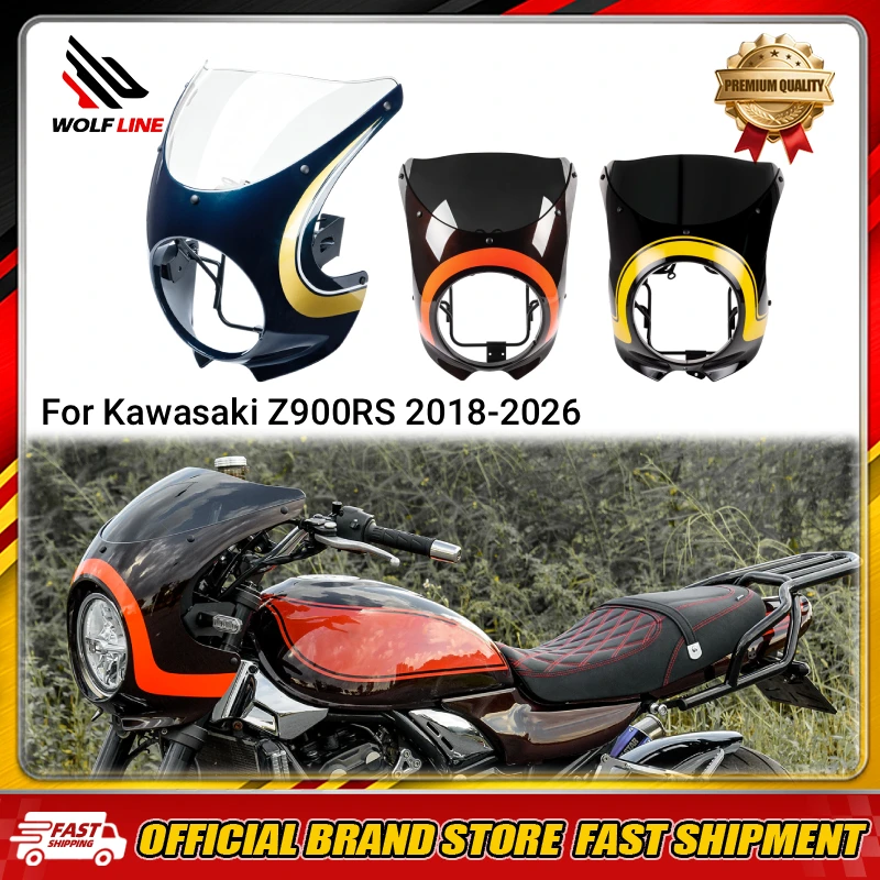 WOLFLINE für Kawasaki Z900RS 2018-2026 Motorrad Frontscheinwerfer-Verkleidung Abdeckung Windschutzscheibe Scheinwerferblende Rahmen