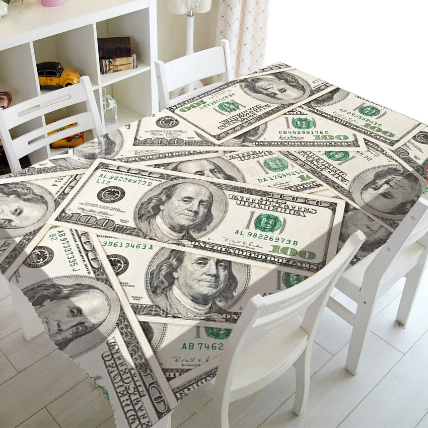 3D US Dollar Bill Banknote Party Home Decor Money Currency Notes Tablecloth Table Cloth Cover for Rectangle Square Table Dinning