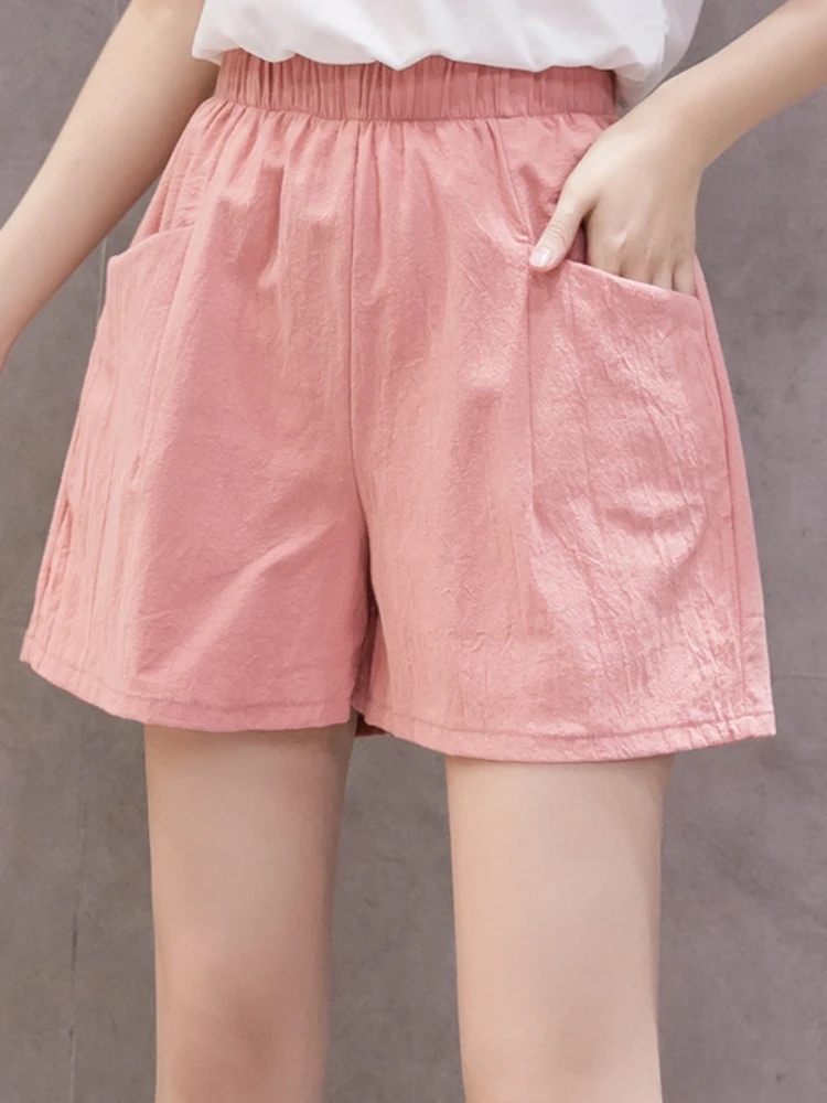 Loose Beach Hot Pants Blue Women's Summer Shorts Cotton Linen Women's Shorts Casual High Waist Pants Oversized Wide Leg Pants