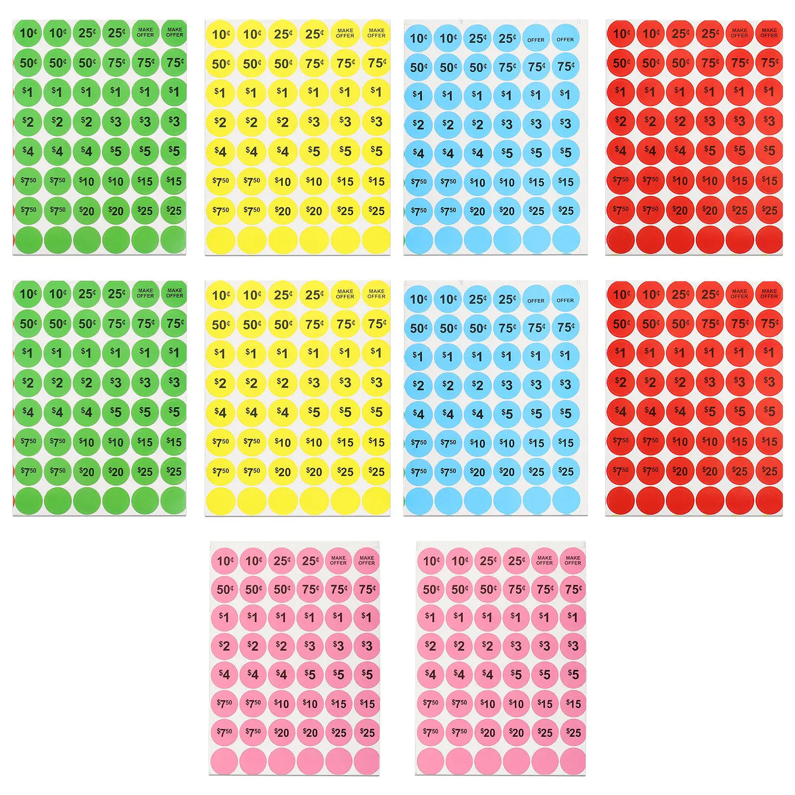 

10 Sheets Vibrant Round Price Stickers Removable Self-Adhesive Sale Price Labels for Supermarkets Retail Shops Bake Sales Tag