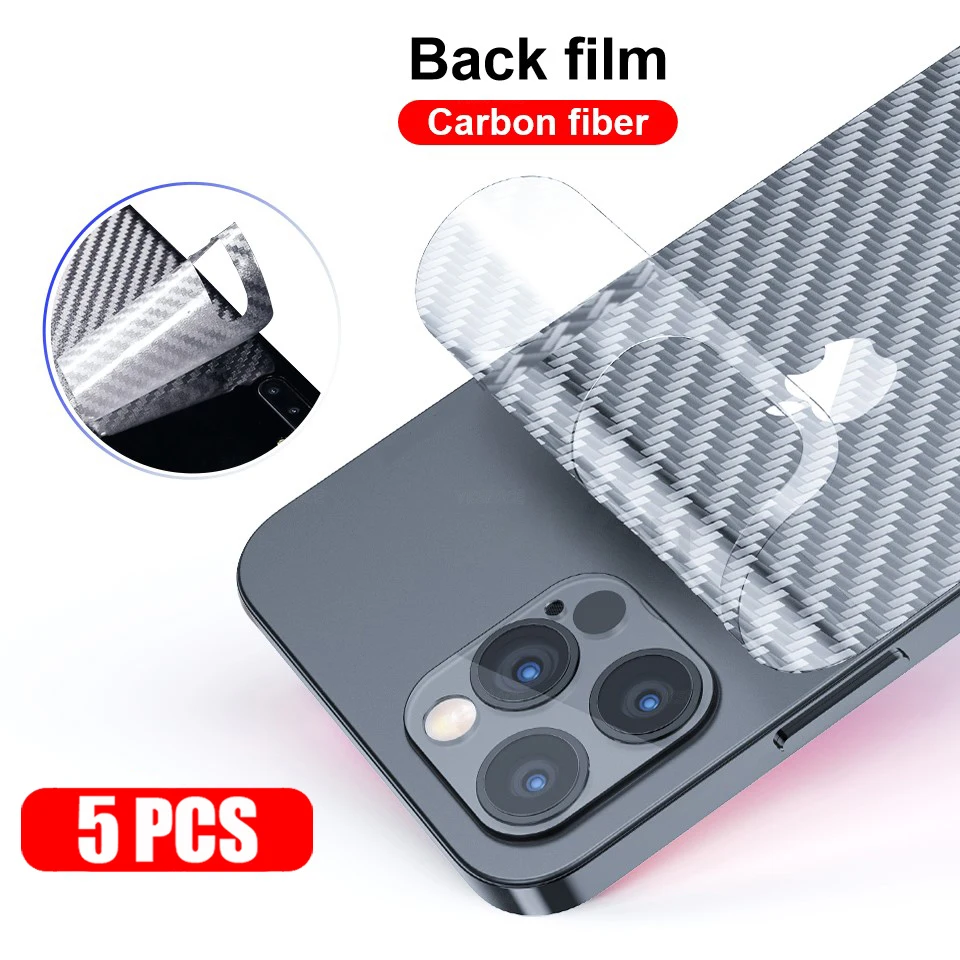 5Pcs Carbon Fiber Full Back Soft Durable Matte Film For iPhone 11 12 13 mini 14 15 16 Pro X XR XS MAX SE 8 Plus Screen Protector