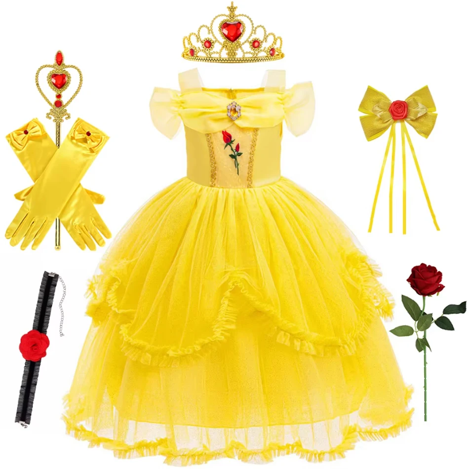 Belle Kids Princess Cosplay Dress Children Beauty Beast Charm Costume Girls Birthday Carnival Christmas Party Vestidos