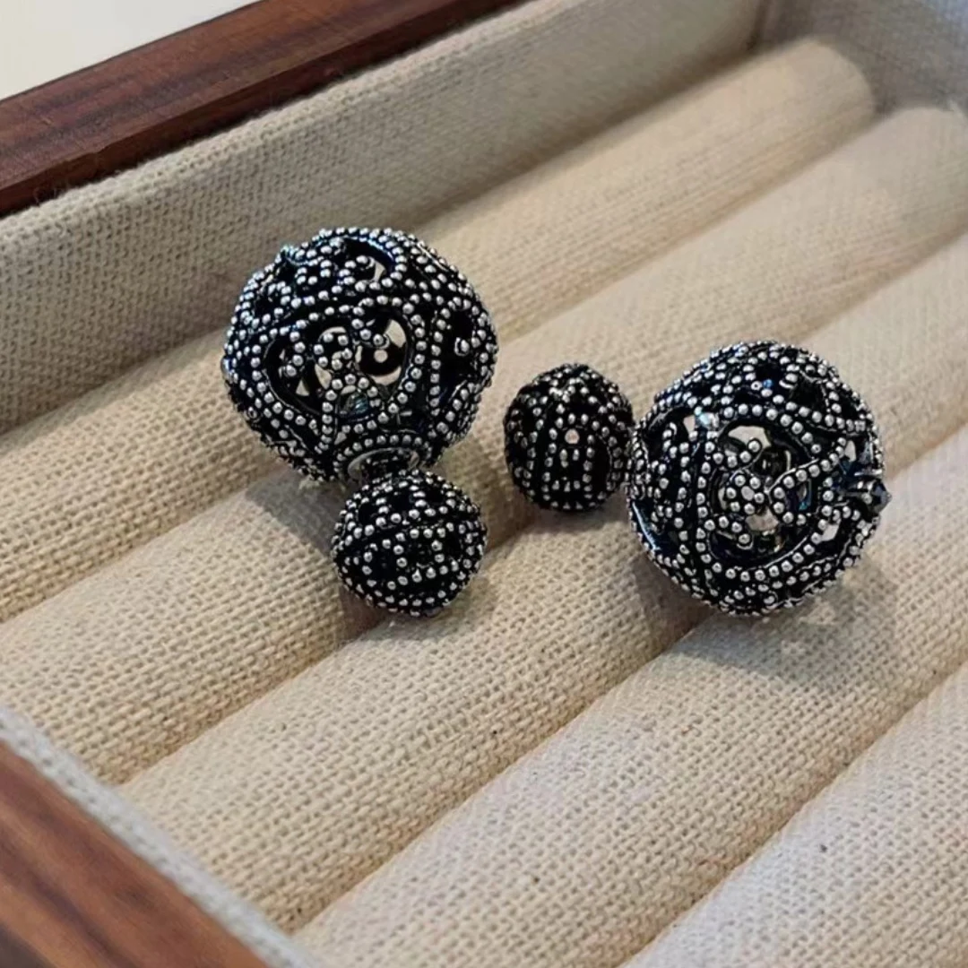 Rose Stud Earring Unique Design Making Old Earrings Heavy Metal Ball Jewelry Different Ball Jewelry Luxury Women\'s Accessories