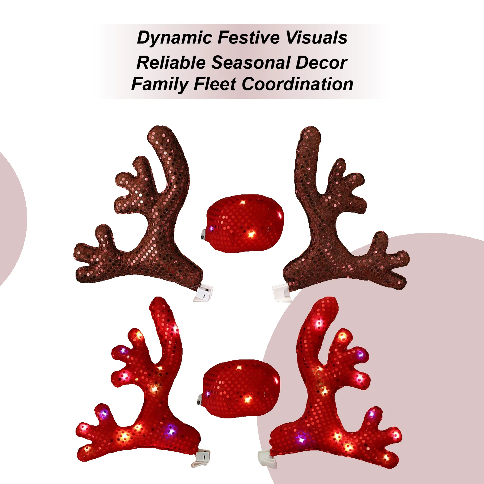 

Christmas Car Antlers, Christmas Car Decorations With Sequins And LED Lights, Large Antlers, Suitable For Christmas New Year