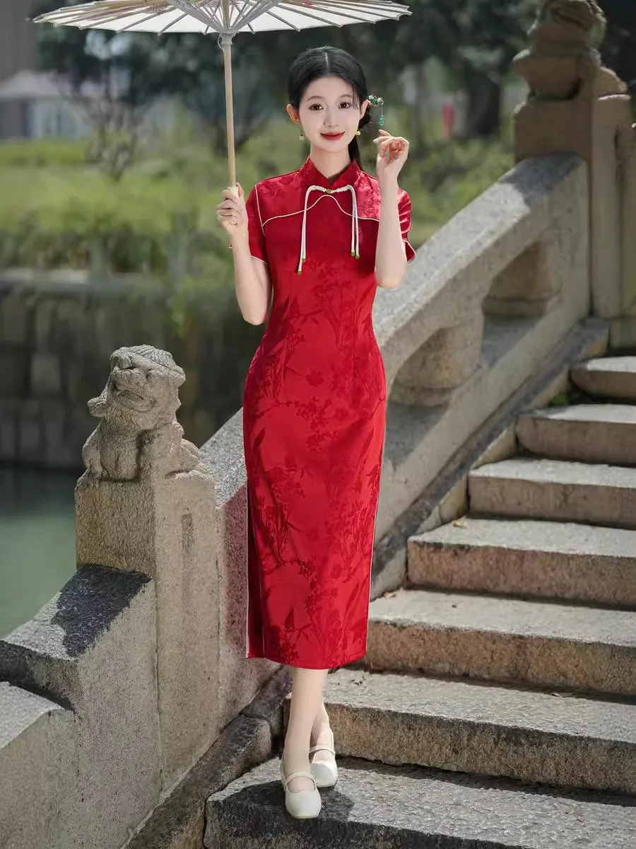 Vestido high-end feminino, novo estilo chinês, Qipao verão, melhoria diária, juventude fresca, 2024