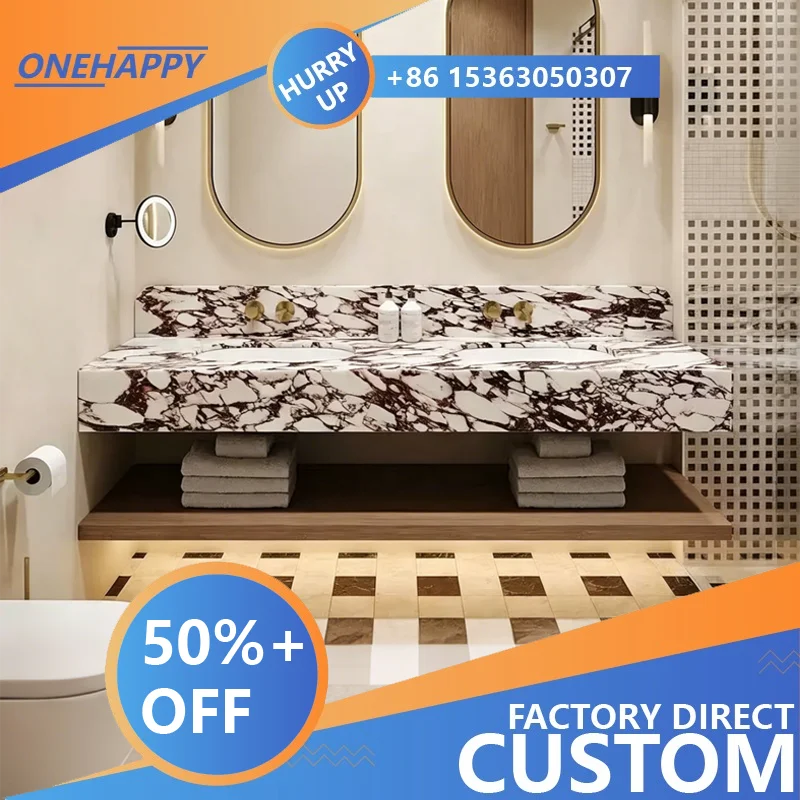 Any Size Custom Wabi Sabi Mixed Marble Double Sink Countertop Bold Natural Texture Artistic Veins Multi Stone Unique Bathroom