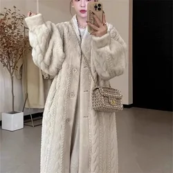 Imitation Fur Coat Women 2025Winter New Lazy Wind Long Cardigan Mink Fur Jacket Thickened Overcoat Twist Mink Outwear Female Top