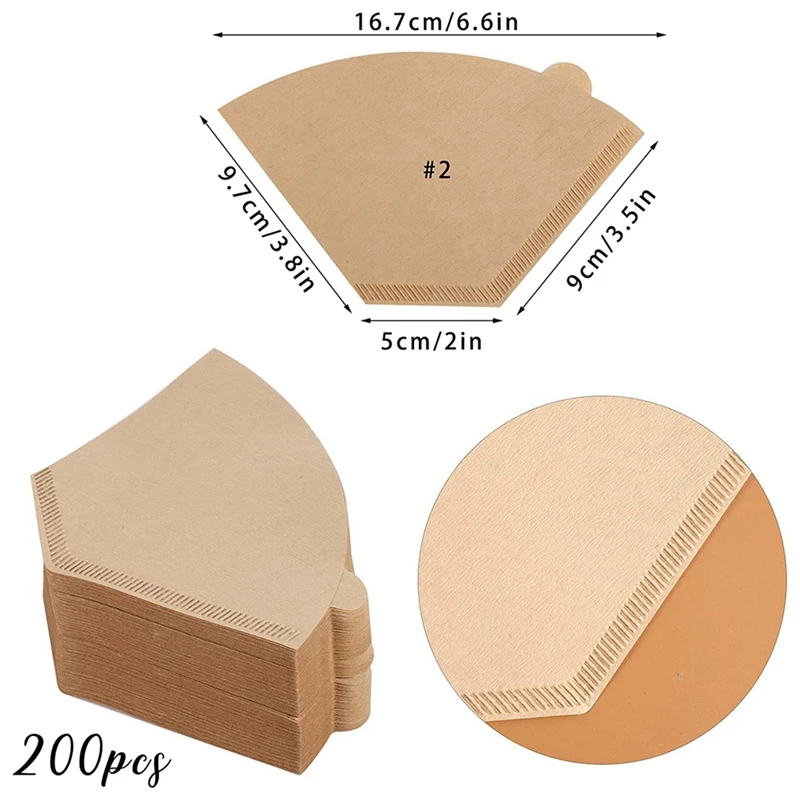 커피 필터 종이 200Pcs 커피 필터 천연 표백되지 않은 커피 필터 콘 종이 일회용 커피