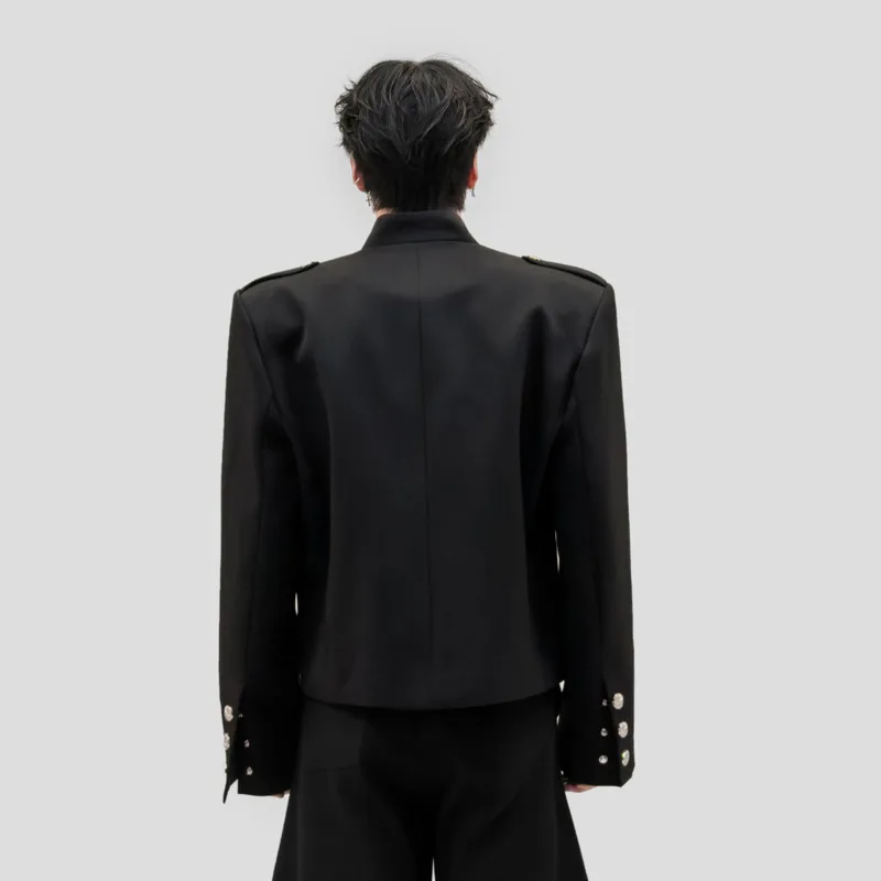 WVGA Spring Autumn New Men Heavy-duty Metal Button Knot Embroidery Stand-up Collar Blazer Stylish Casual Dark Style Coats W27170