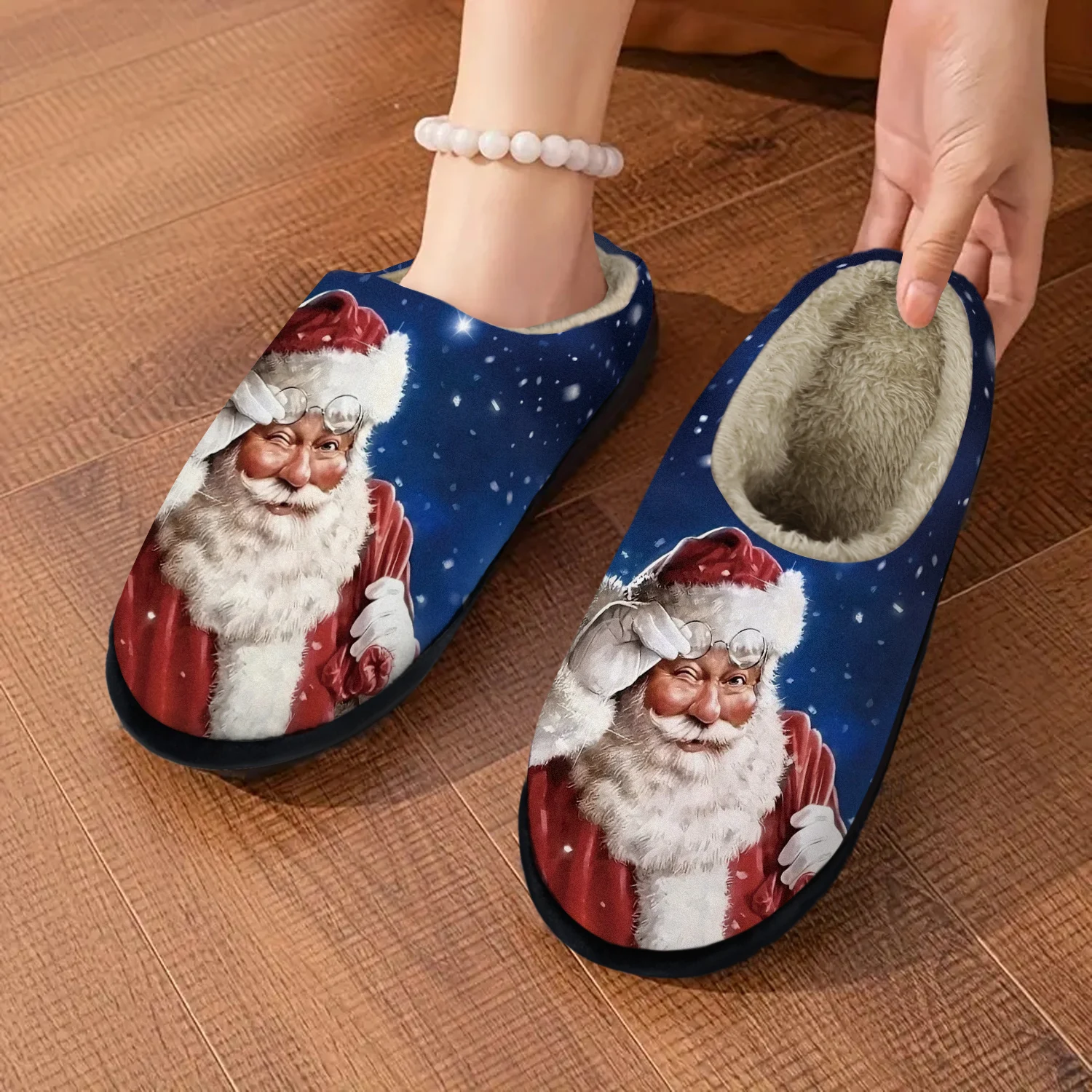 

Christmas Present, Cute Santa Claus Indoor/Outdoor Slippers, Soft Memory Foam House slippers, Comfy Fuzzy House Shoes