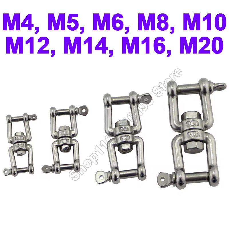 1Pc 304 Stainless Steel Jaw And Jaw  Anchor Chain Swivel Connecter Double Jaw Polished M4 M5 M6-M20 For Marine Boat Accessories