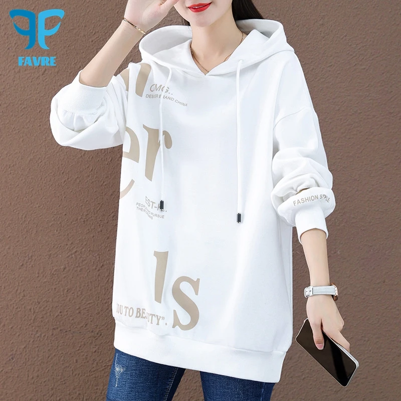 FAVRE Personality Letter Print Sweatshirts Womens Fashion Loose Pullovers Spring Autumn Hoodies Y2K Korean Version Casual Tops