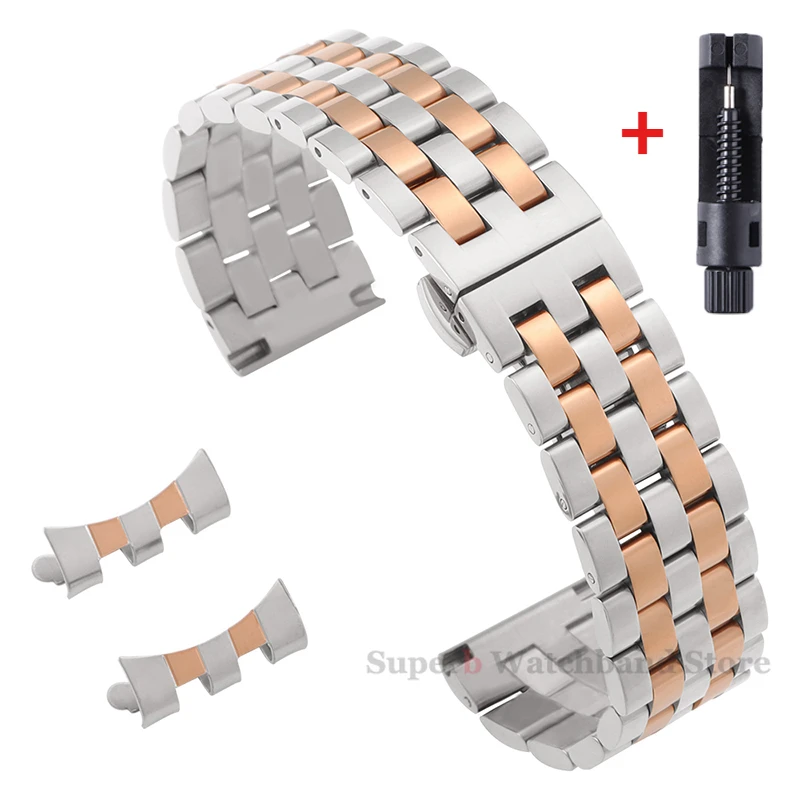 12/14/16/18/19/20/21/22 mm Edelstahlarmband für Tissot Armband mit gebogenem Ende für Seiko Universal-Armband, Schmetterlingsschnalle