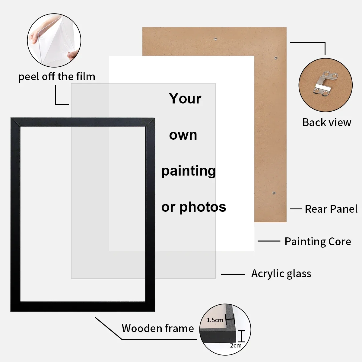إطار صورة خشبي أبيض وأسود، يمكن استخدامه لإطار صورة ملصق معلق على الحائط، هدية تذكارية للاحتفال بالعطلات #2