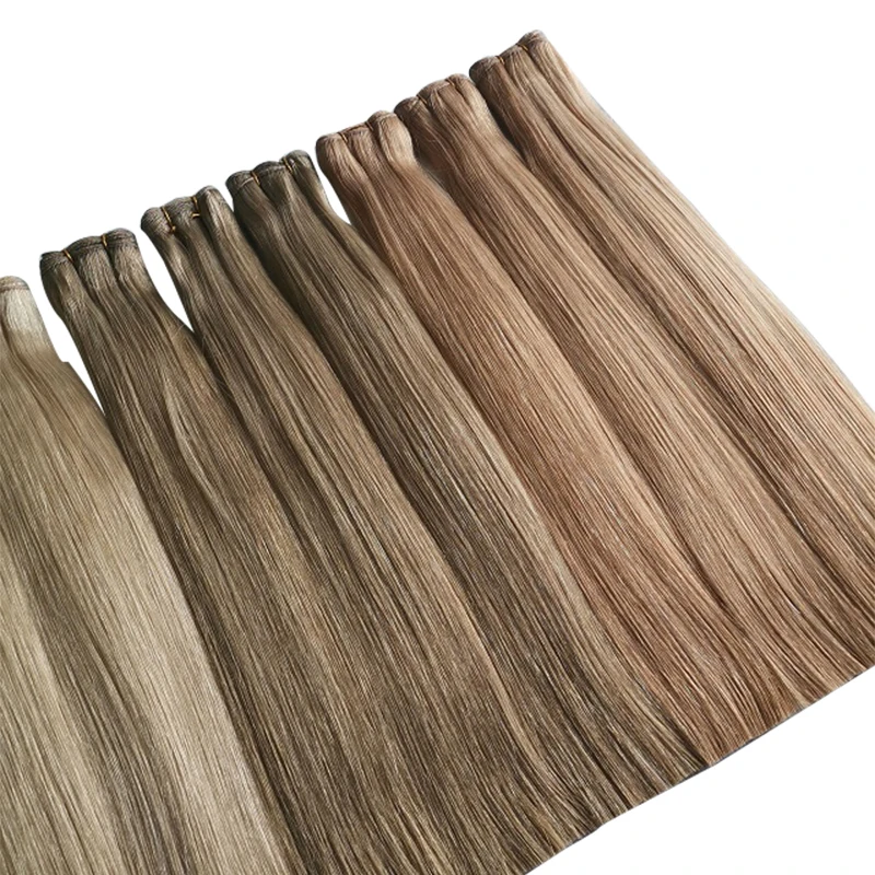 Extensiones de trama de cabello humano liso, mechones de pelo sedosos, piel virgen brasileña Natural, doble trama, Color Natural, 100g por juego