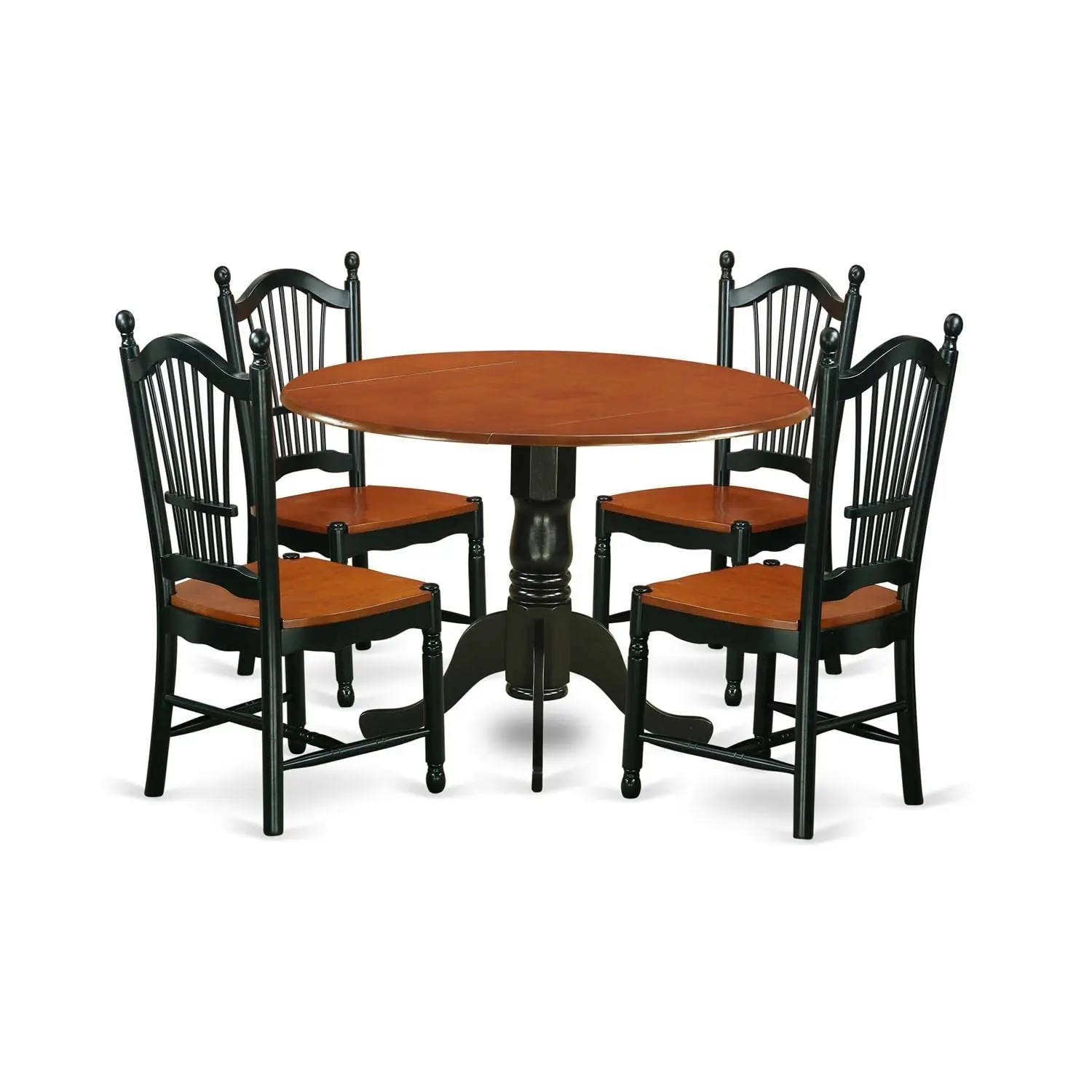 Modern 5 Piece Round Dropleaf Wooden Dining Table Set with 4 Kitchen Chairs 42x42 Inch Black & Cherry, Customized
