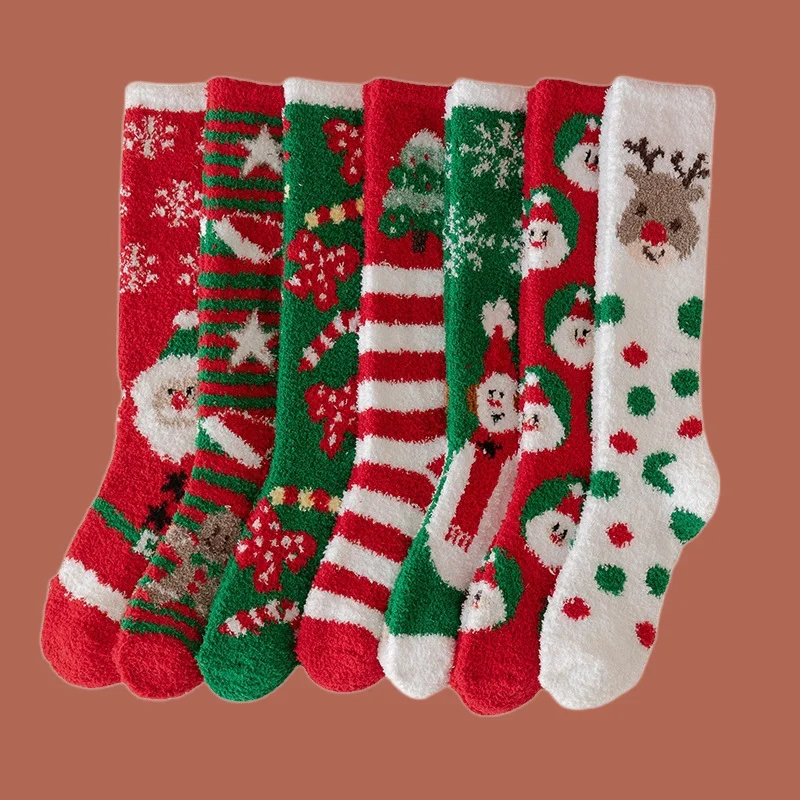 7/14 Pairs High Quality Cute Girl Stacked Socks Women's Casual Socks  Autumn And Winter Style Internet Chirstmas Socks