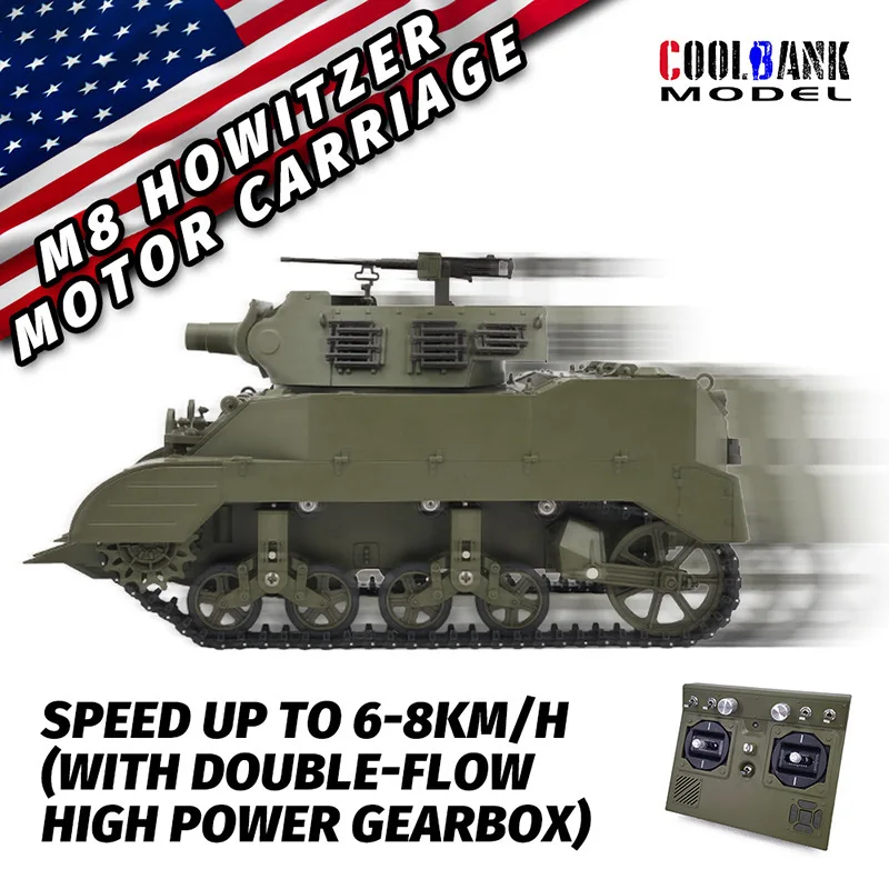 Kubingke M8 rotating 360-degree battery smoking electric remote control tank 1/16th military model toy adult gift
