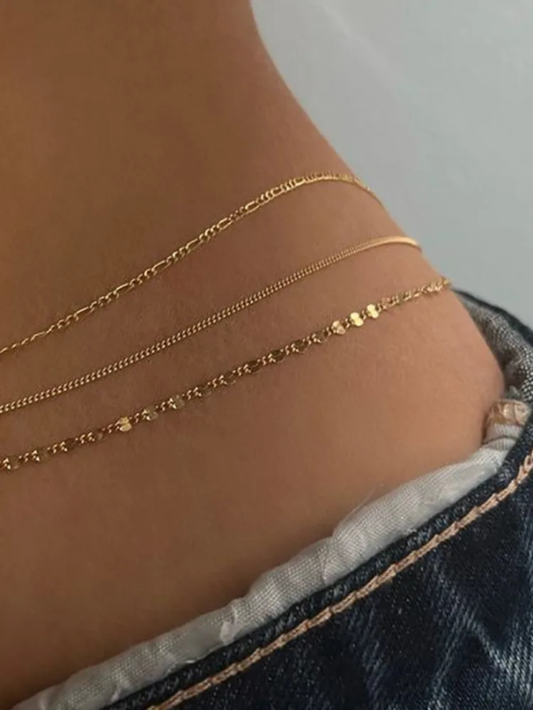 Einfache iny Pailletten-Taillenkette, 3-teiliges Set für Damen, Faion Accory, Metall-Mehrkreisgürtel, Ele-Matte-Design