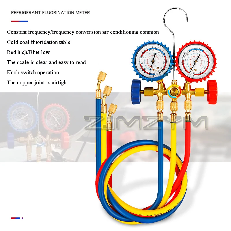 Air Conditioning Pressure Gauge Set For Freon Charging Fits With Hose And Hook 3 Way AC Diagnostic Manifold Gauge Set