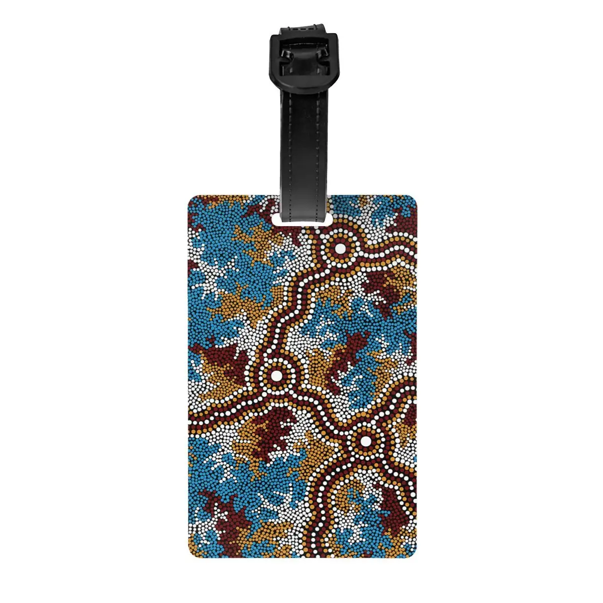 

Custom Wetland Dreaming Luggage Tag With Name Card Australian Aboriginal Art Privacy Cover ID Label for Travel Bag Suitcase