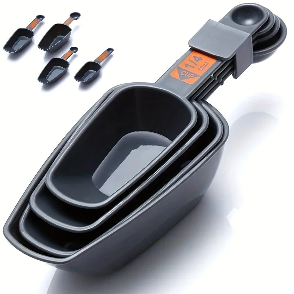 4pcs PP Measuring Cups Spoons Set with Scale Nesting Measuring Scoop Set Kitchen Tools Double Ended Coffee Measuring Spoons