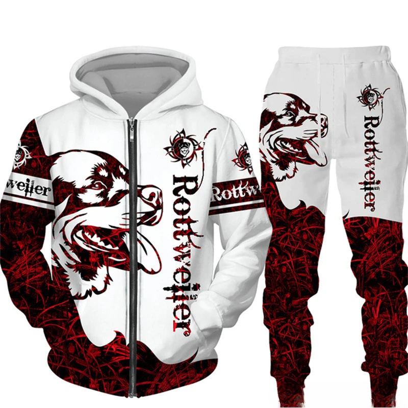 

3D The Dog Printed Zip Hoodie + Pants Suit Cool Men/Women 2 Pcs Sportwear Tracksuit Set Autumn and Winter Men's Clothing