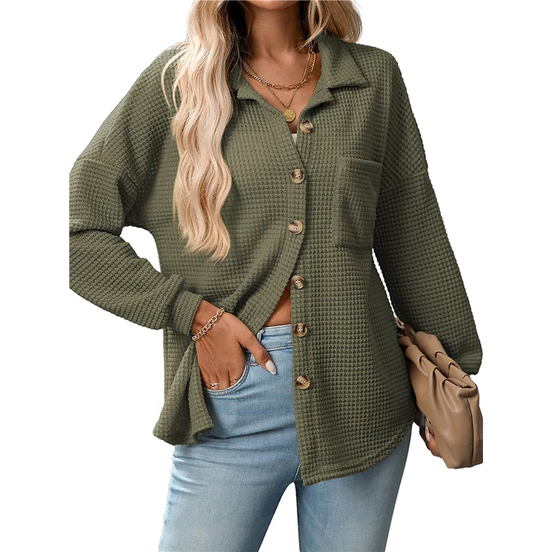

ASDS-Women's Waffle Knit Button Down Shirts Casual Long Sleeve Shacket Jacket Boyfriend Tops Blouses Loose Fit