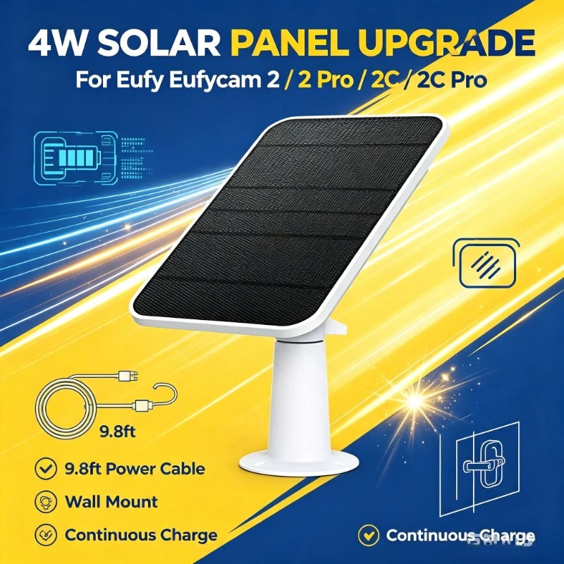 Outdoor Camera Charging Accessory 4W Solar Panel 9.8ft Cable Wall Mount For Eufycam 2