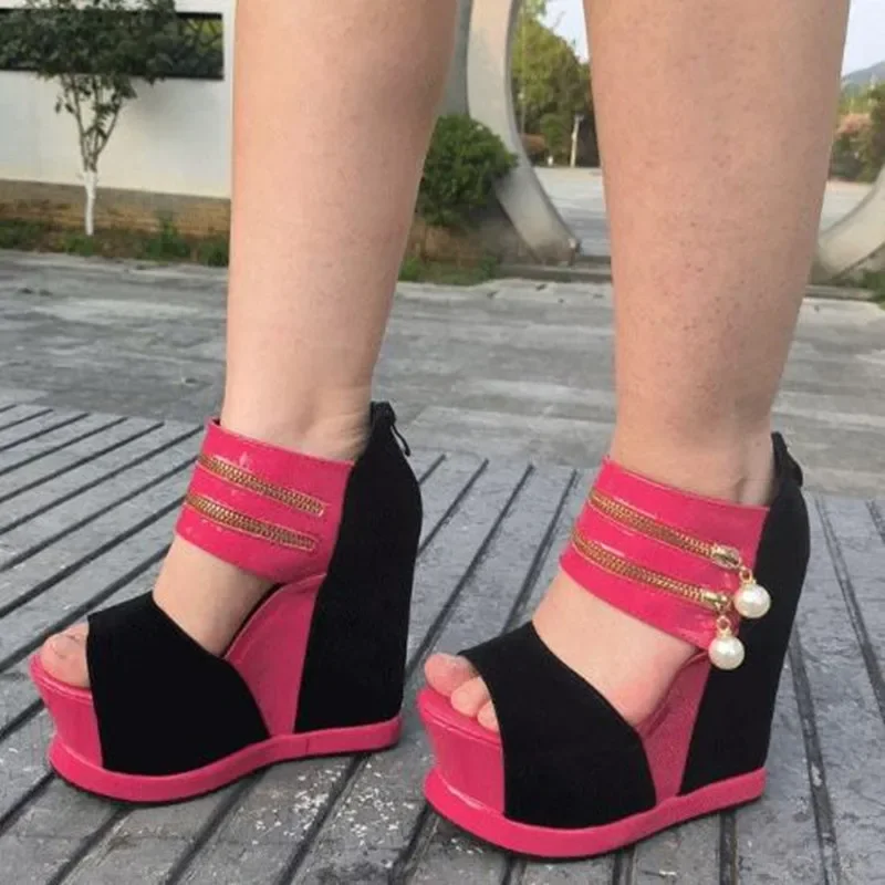 

Роскошные женские летние женские босоножки на высоком каблуке на танкетке с толстой подошвой, удобная и мягкая обувь без шнуровки для вечеринок 14 см, женские сандалии