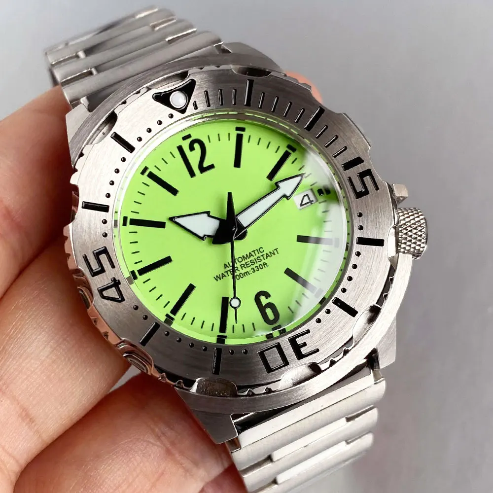Tandorio 42mm Monster Wristwatch Japan NH35A Automatic Watch for Men Green Full Luminous Dial Sapphire Crystal 20ATM Waterproof