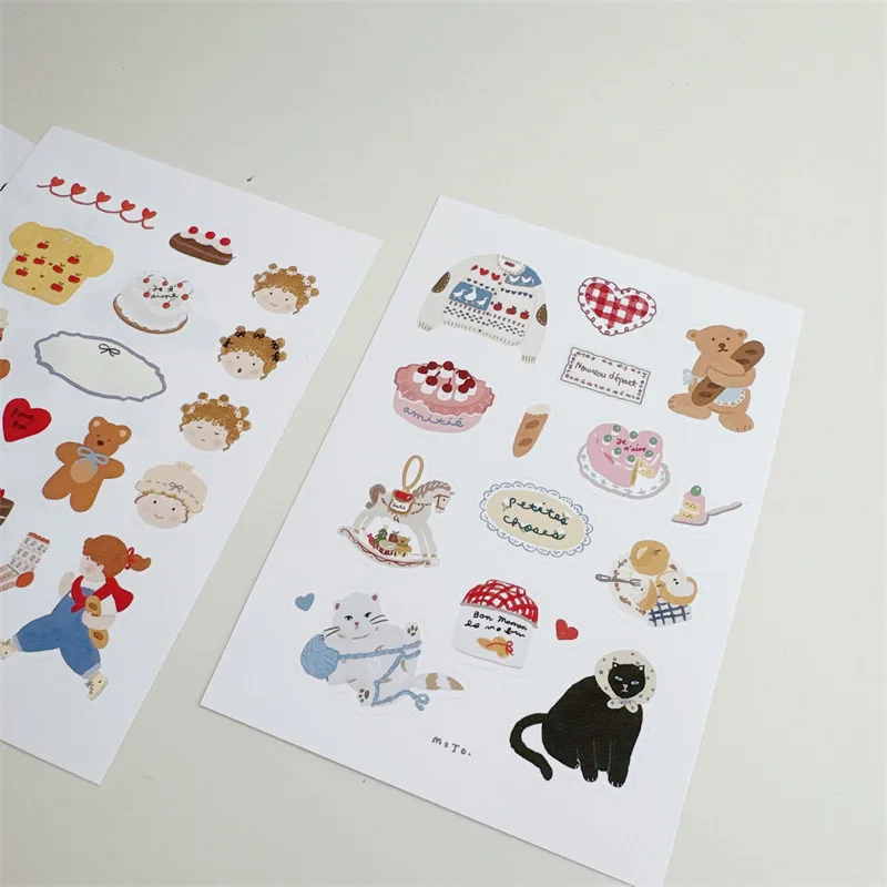

New Korean INS Cartoon Girl Bear Stickers European Pastoral Style Transparent Decorative Stickers for Journal DIY