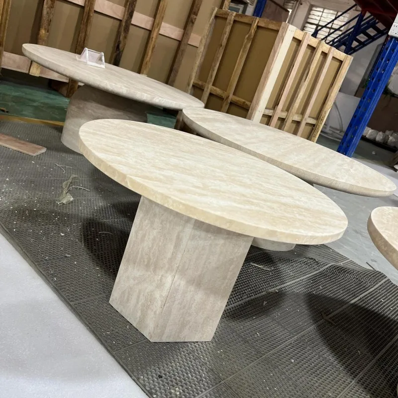 ✿p INSpiration INS-F Contemporary Natural Travertine Outdoor Dining Table-UV-Resistant Durable Waterproof